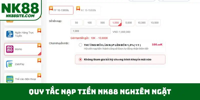 Quy tắc nạp tiền NK88 nghiêm ngặt